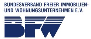 Logo des Bundesverbands Freier Immobilien- und Wohnungsunternehmen e.V. in blauer Schrift mit Streifen.