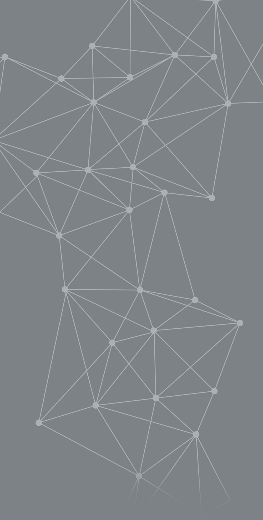 Geometrisches Muster aus Linien und Punkten auf grauem Hintergrund, das ein Netzwerk darstellt.