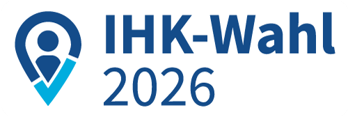 Logo der IHK-Wahl 2026 mit stilisiertem Symbol und Text.